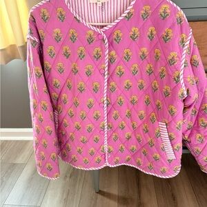 Entro Pink Floral Quilted Jacket-Blue Door Boutique